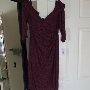 Oleg Cassini Red Ruched Off the Shoulder Bodycon Dress